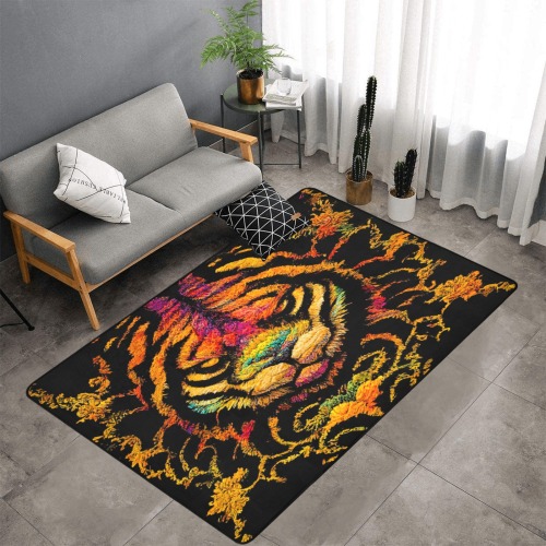 psychedelic animal face 3 Area Rug with Black Binding 7'x5'