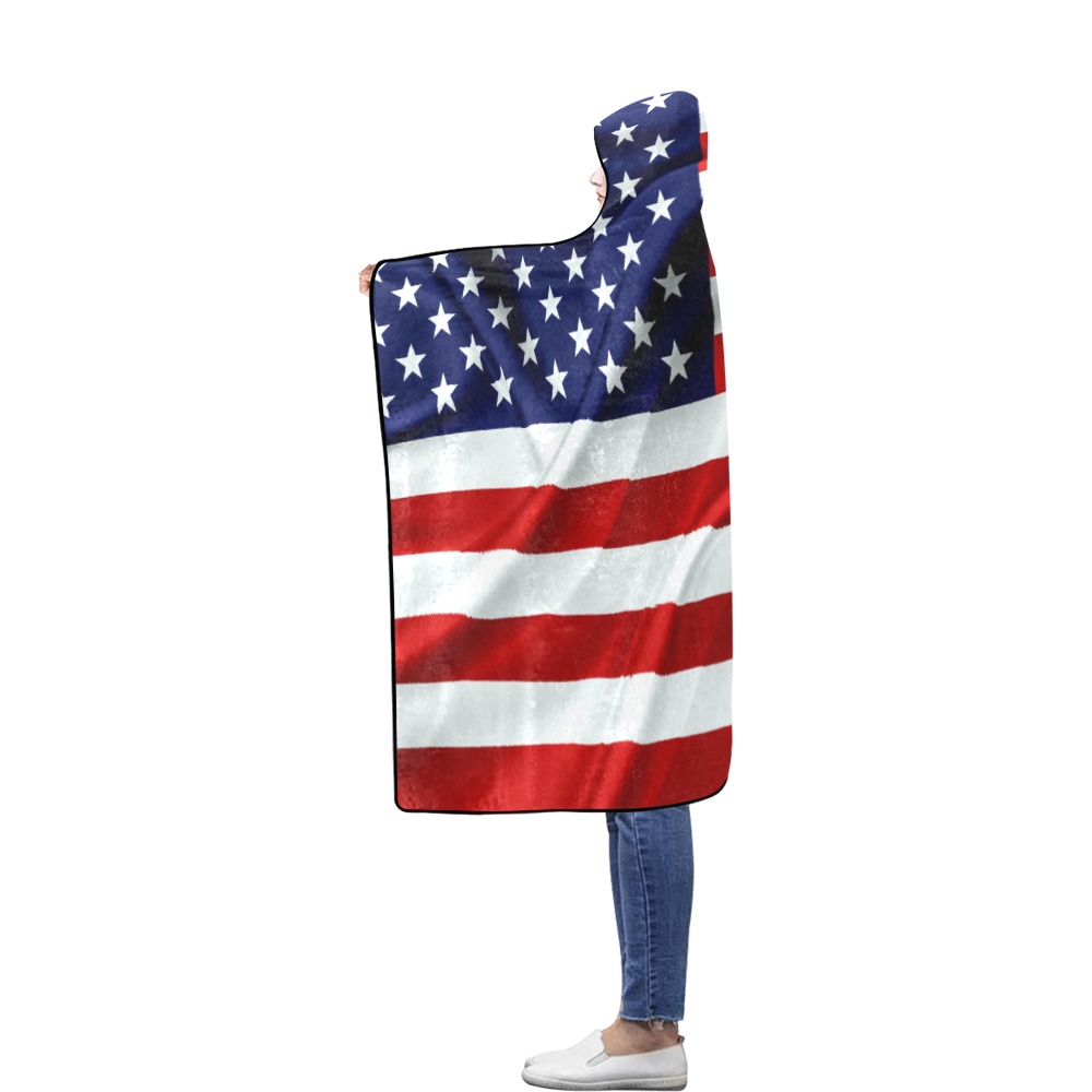 America Flag Banner Patriot Stars Stripes Freedom Flannel Hooded Blanket 56''x80''