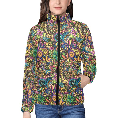 Life's a Circus Women's Stand Collar Padded Jacket (Model H41)