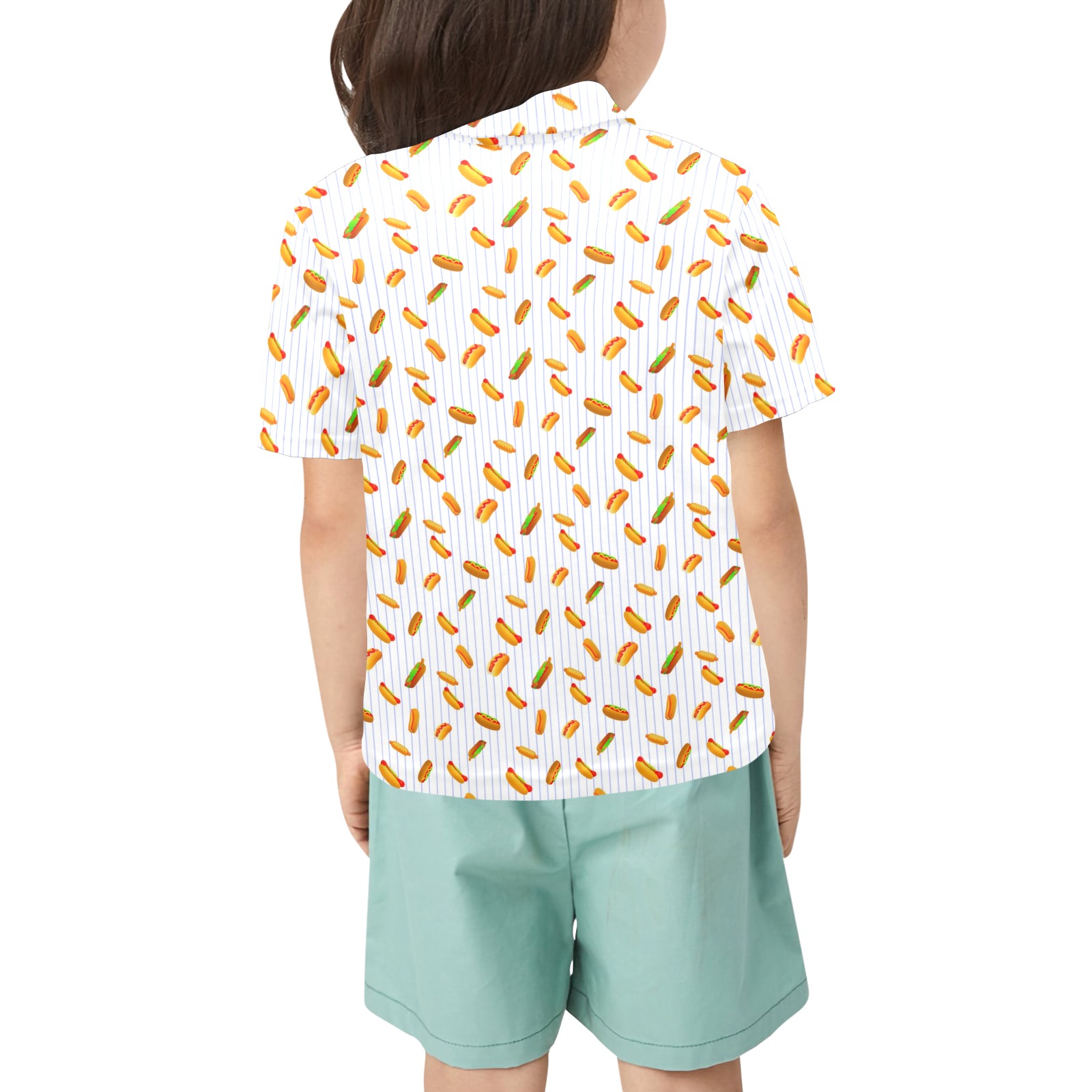Hot Dog Pattern with Pinstripes Little Girls' All Over Print Polo Shirt (Model T55)