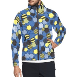 Abstract Patterned Hexagons on Blue Background Unisex All Over Print Windbreaker (Model H23)