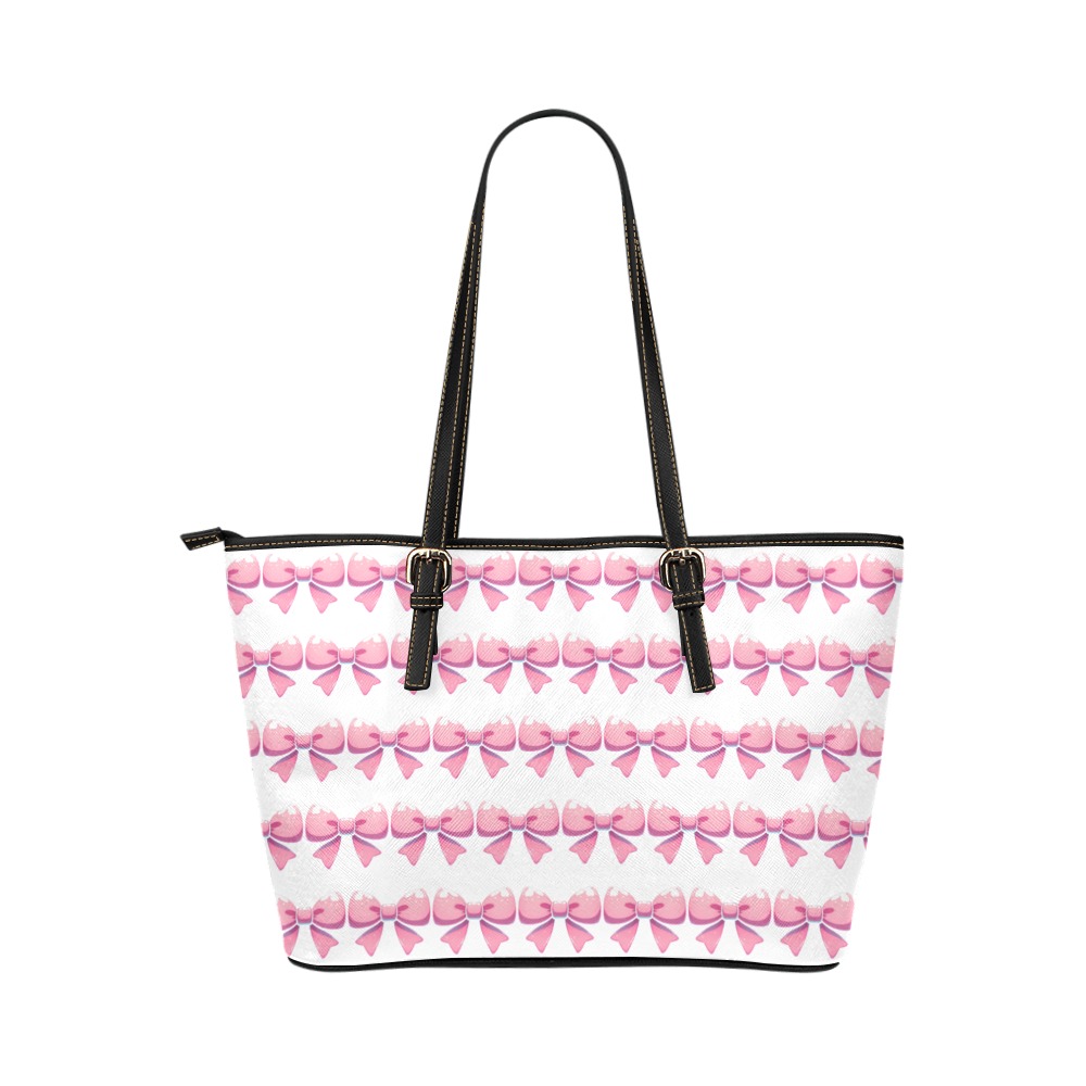 Pink bow bunny tote bag Leather Tote Bag/Small (Model 1651)