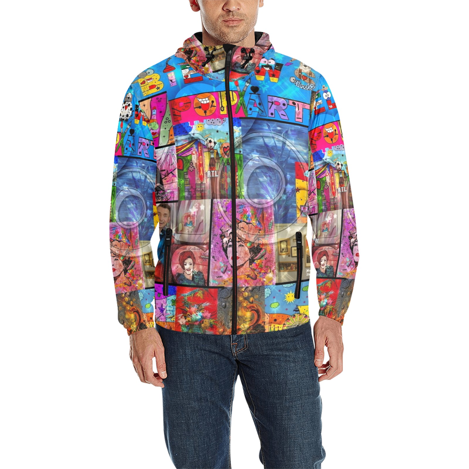 10 Years Bielow´s Popart by Nico Bielow All Over Print Quilted Windbreaker for Men (Model H35)