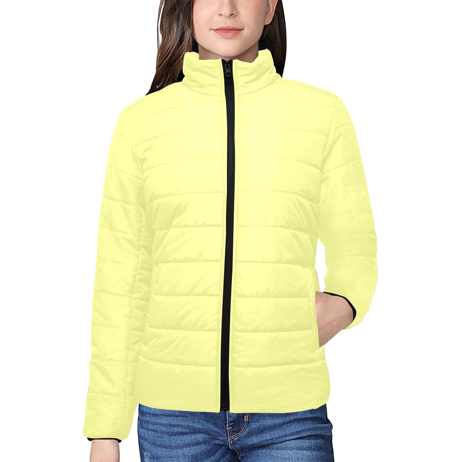color canary yellow Women's Stand Collar Padded Jacket (Model H41)