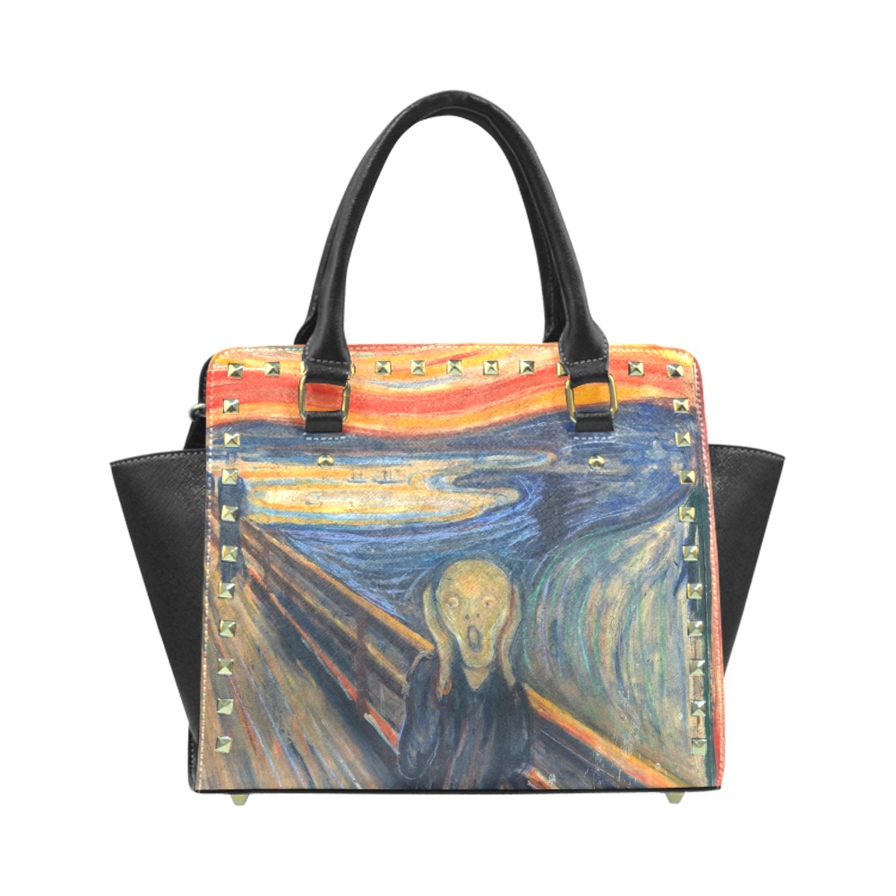 Edvard Munch-The scream Rivet Shoulder Handbag (Model 1645)
