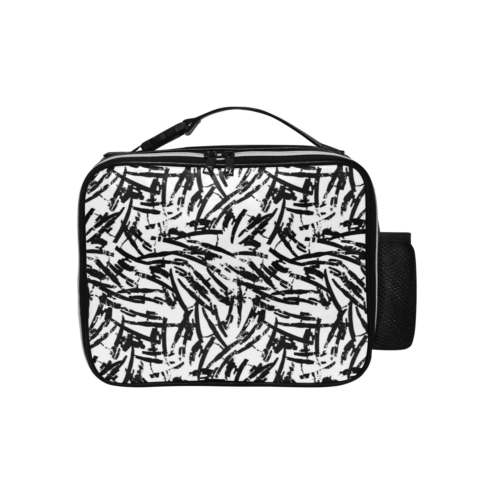 Brush Stroke Black and White PU Leather Lunch Bag (Model 1723)