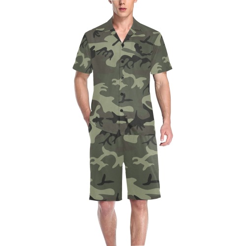 Camo Green Men's V-Neck Short Pajama Set