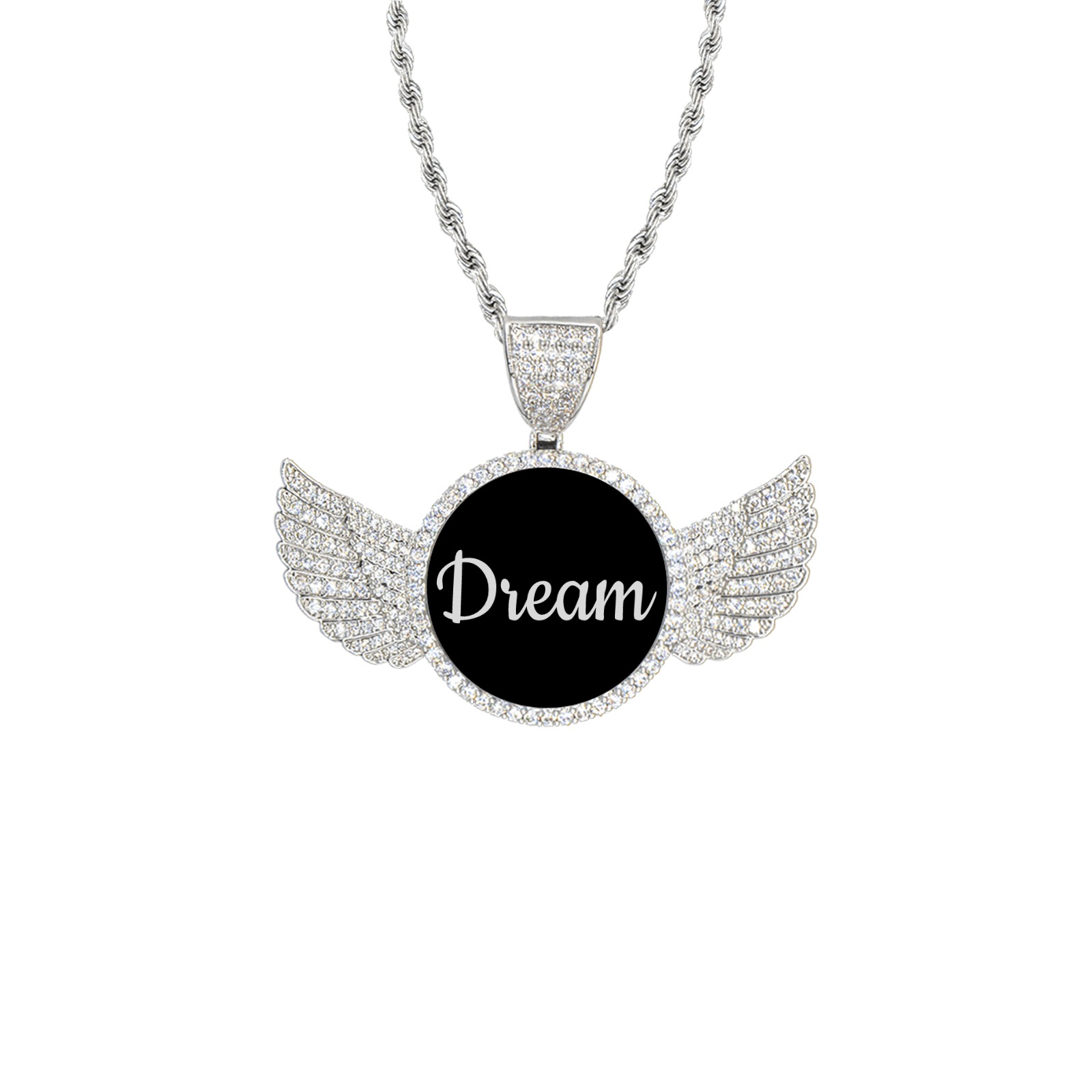 bb resr5 Wings Silver Photo Pendant with Rope Chain