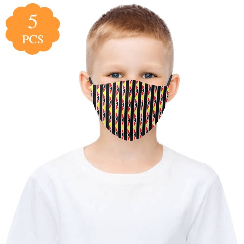 Kente Stripes 3D Mouth Mask with Drawstring (Pack of 5 & 10 Filters Included) (Model M04)