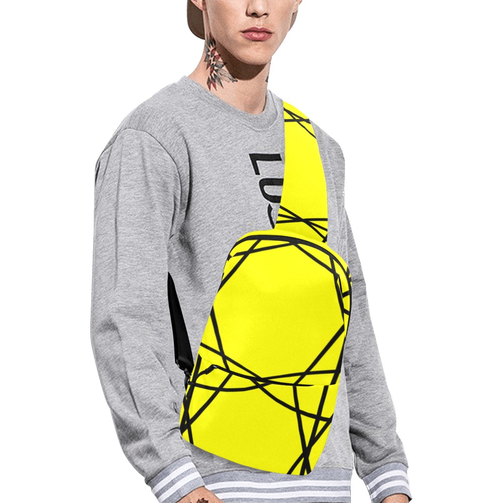 Black Interlocking Triangles2 Funhouse Yellow Chest Bag (Model 1678