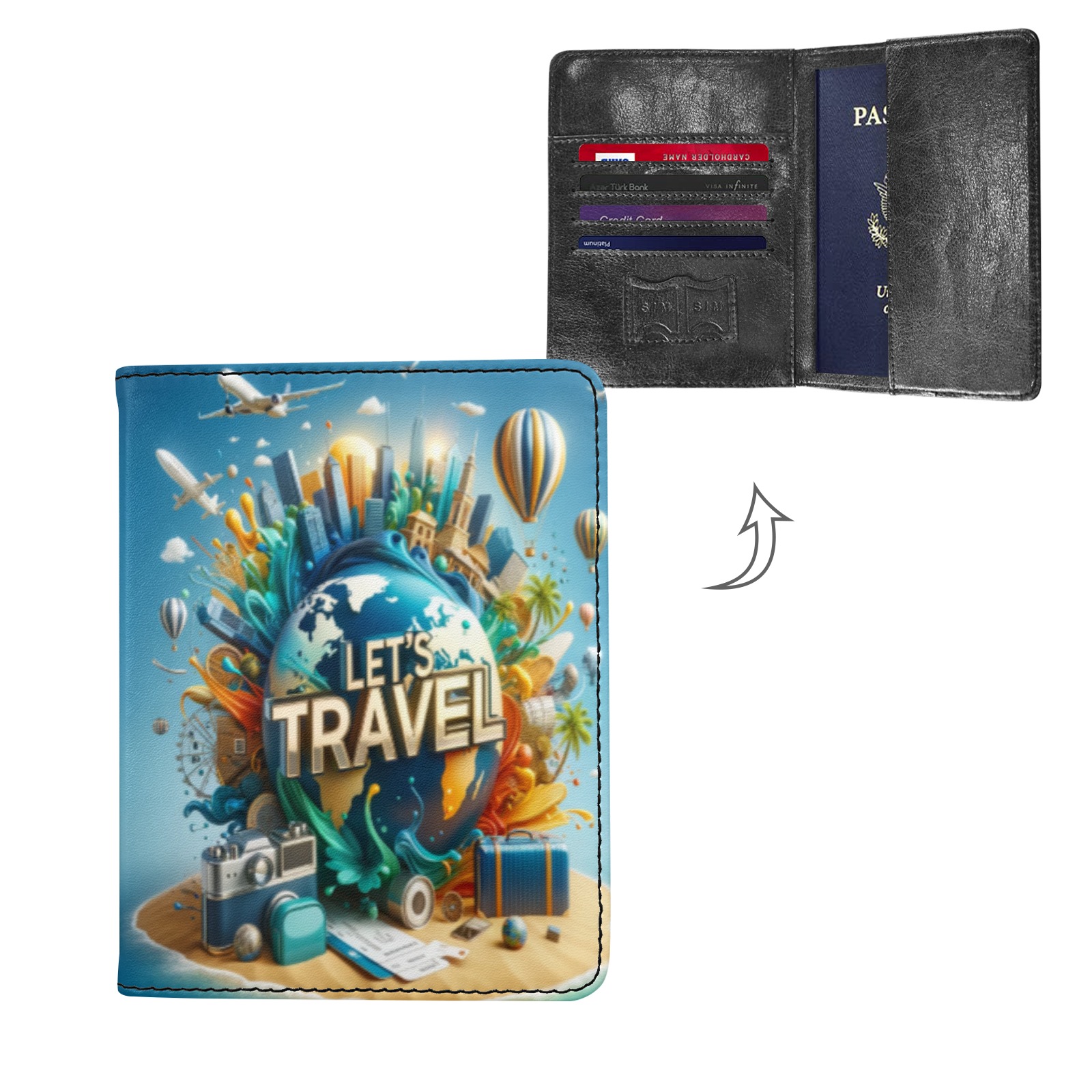 Blue and Gold Let's Travel Passport Holder