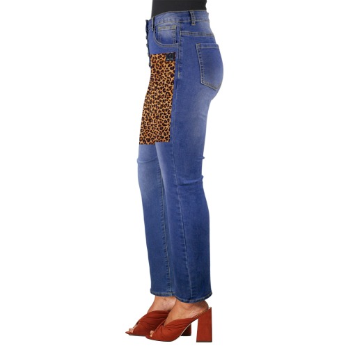 DIONIO Clothing - Ladies' Half - Cheetah Front Jeans Women's Jeans (Front Printing) (Model L75)