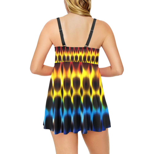 Modern Digital Hippie Tie-Dye Chest Pleat Swim Dress (Model S31)