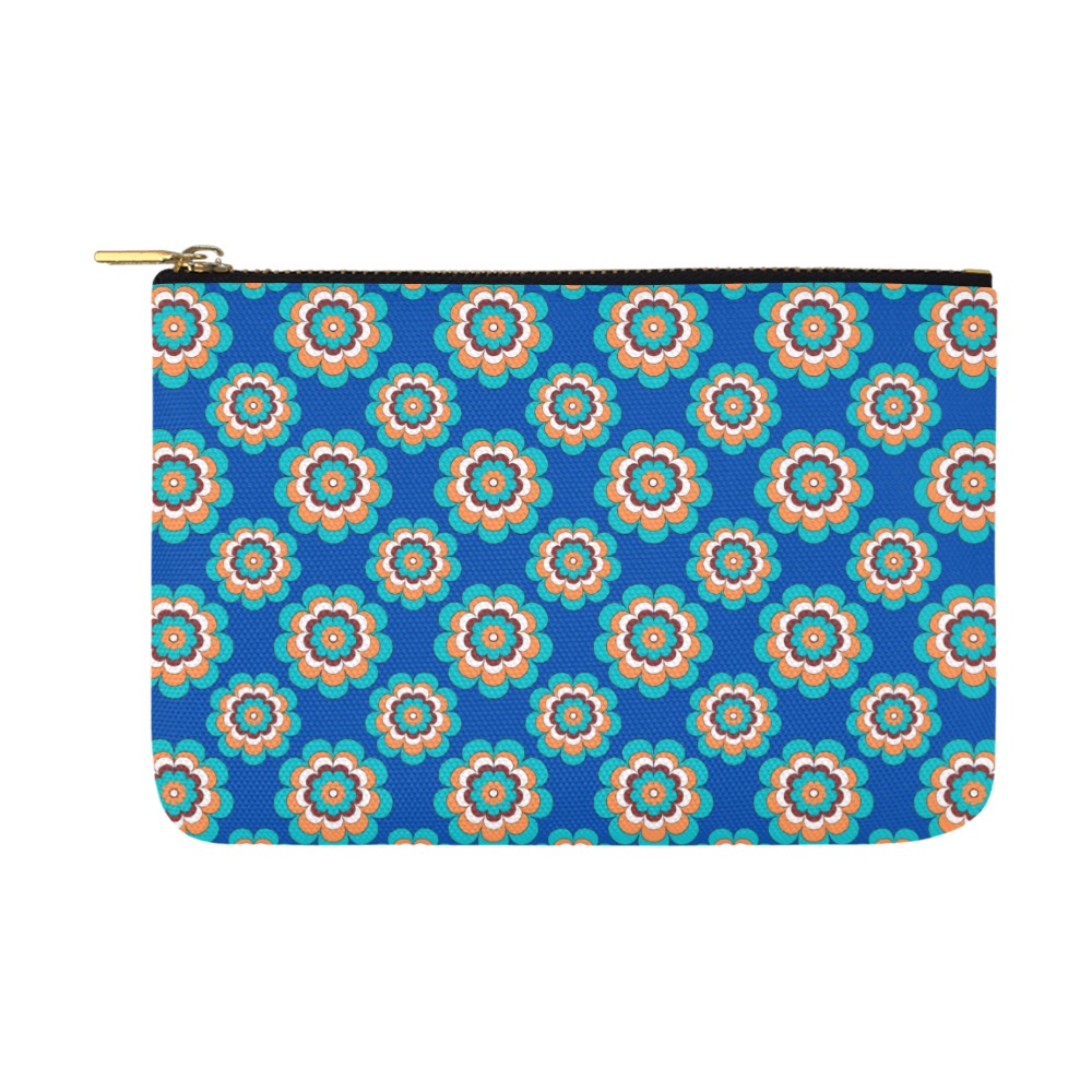 Turquoise Flowers on Blue Carry-All Pouch 12.5''x8.5''