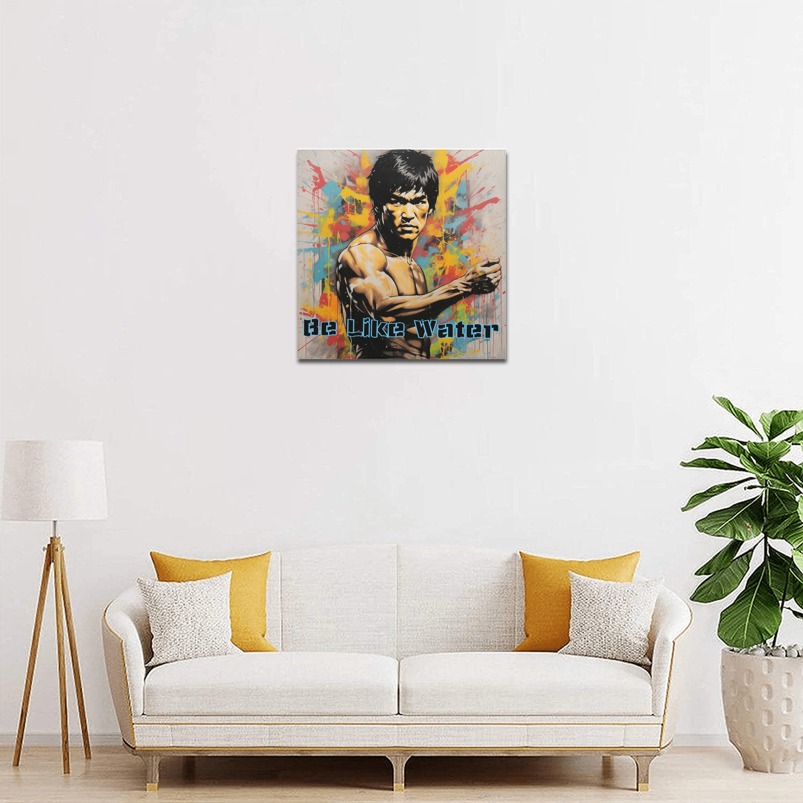 Bruce Lee in Grafitti Be Like Water Upgraded Canvas Print 16"x16"