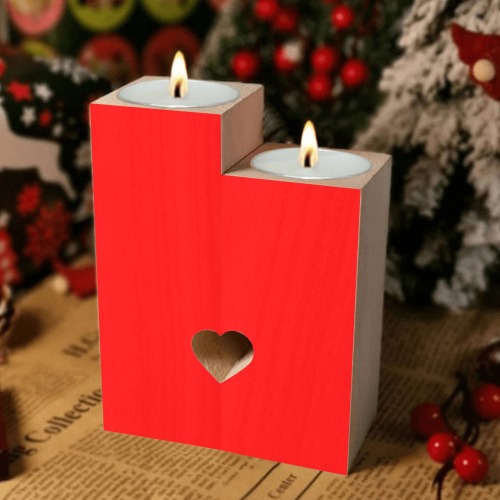 Merry Christmas Red Solid Color Wooden Candle Holder (Without Candle)