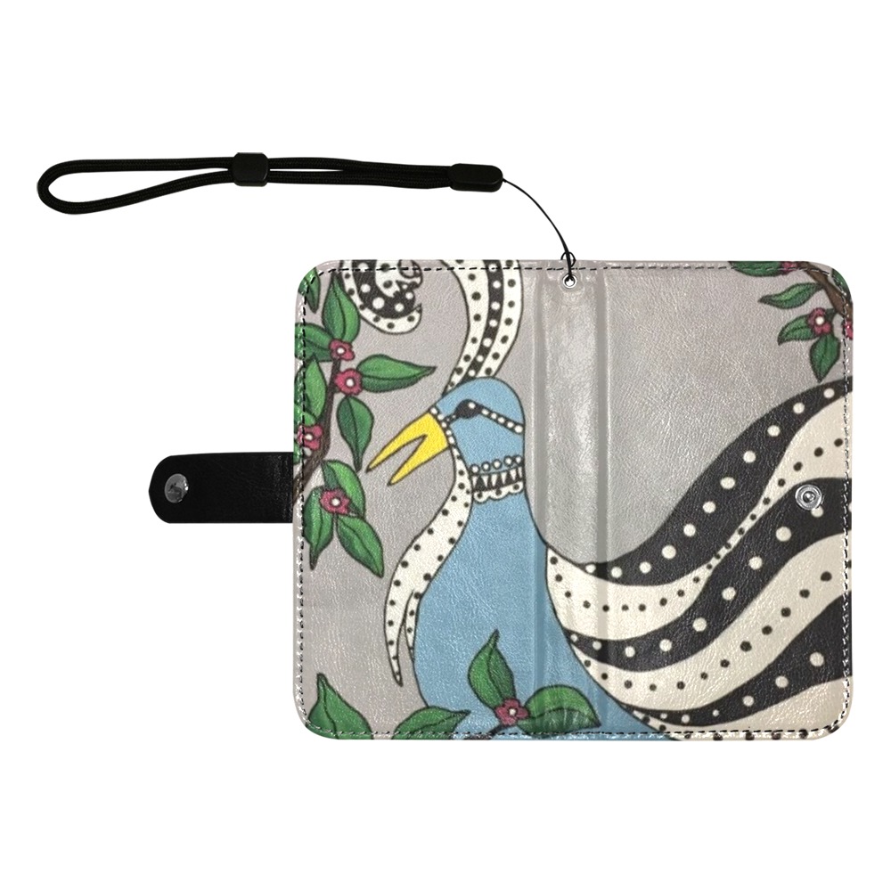 Tribal Bird Flip Leather Purse for Mobile Phone/Large (Model 1703)