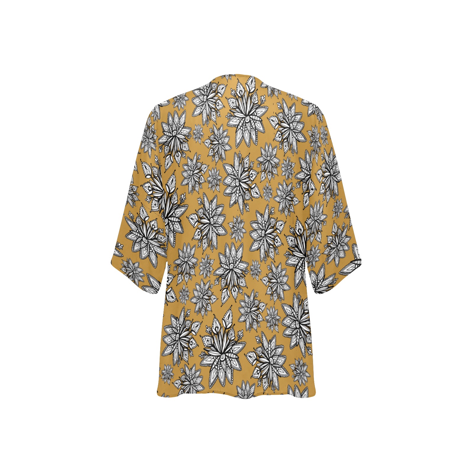 Creekside Floret pattern gold Women's Kimono Chiffon Cover Ups (Model H51)