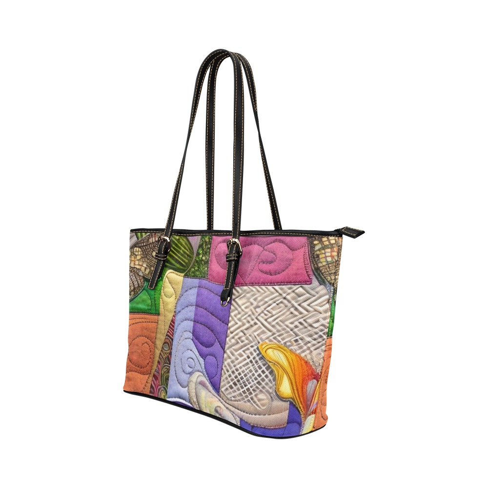 Boho Aesthetic Simulated Quilt Artwork Leather Tote Bag/Large (Model 1651)