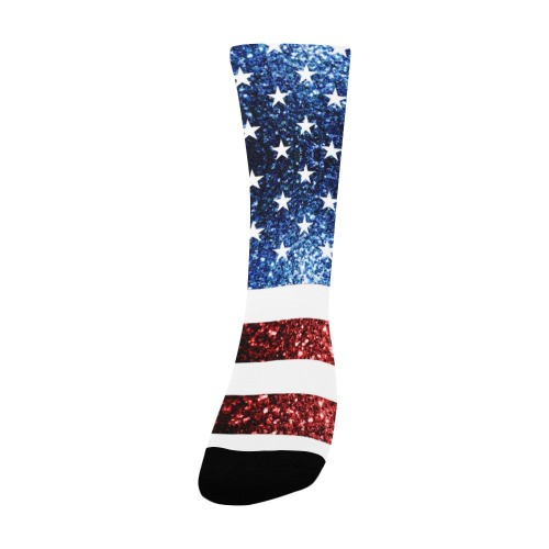 Sparkly USA flag America Red White Blue faux Sparkles patriotic bling 4th of July Women's Custom Socks
