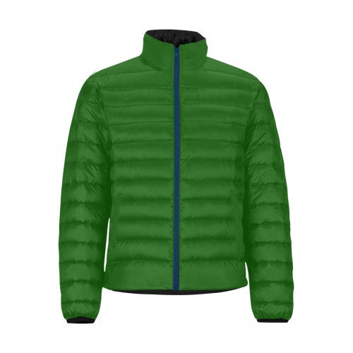 Dark Green Puffy Jacket Men's Stand Collar Padded Jacket (Model H41)