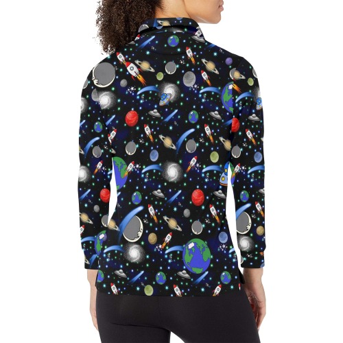 Galaxy Universe Women's Long Sleeve Polo Shirt (Model T73)