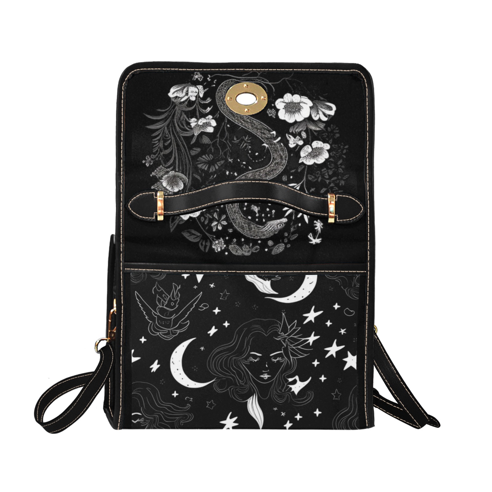 Witchy copyq Waterproof Canvas Bag-Black (All Over Print) (Model 1641)