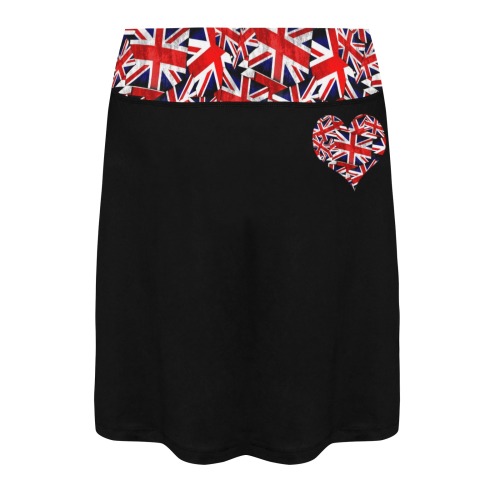 Union Jack British Flag Heart - Black Women's Athletic Skirt (Model D64)