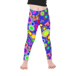 Groovy Hearts and Flowers Blue Kid's Ankle Length Leggings (Model L06)