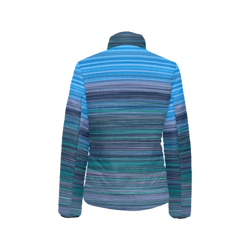 Abstract Blue Horizontal Stripes Women's Stand Collar Padded Jacket (Model H41)