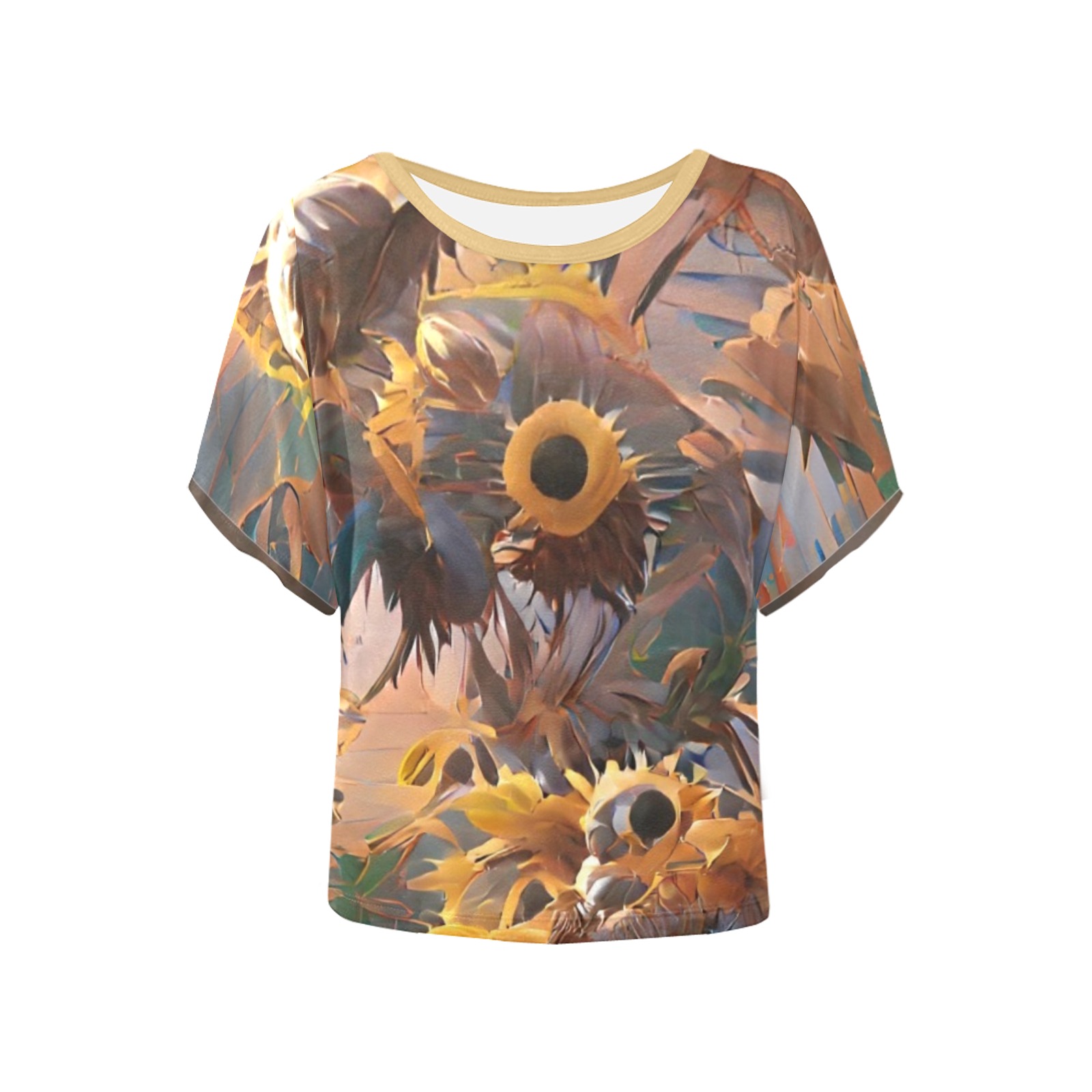 Sunflowers_TradingCard Women's Batwing-Sleeved Blouse T shirt (Model T44)