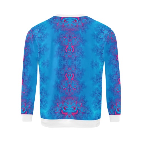 Blue Flowers on the Ocean Frost Fractal All Over Print Crewneck Sweatshirt for Men (Model H18)