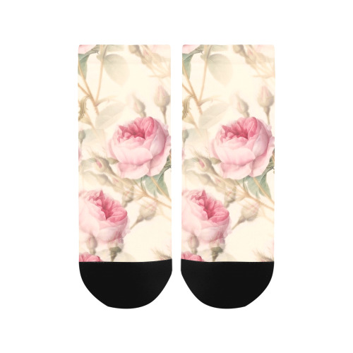 Vintage Pink Rose Garden Pattern Women's Ankle Socks