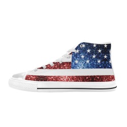 Sparkly USA flag America Red White Blue faux Sparkles patriotic bling 4th of July High Top Canvas Shoes for Kid (Model 017)