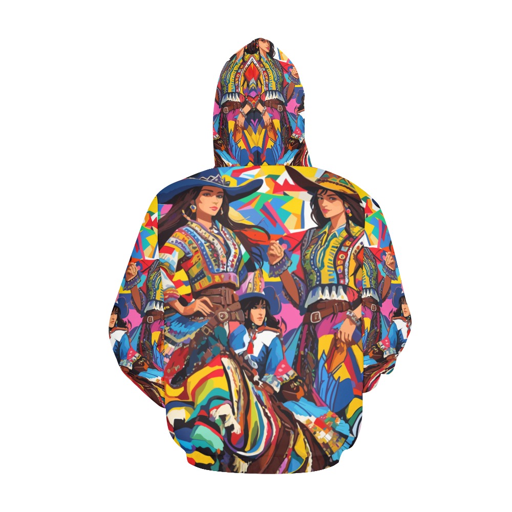 Lovely cowgirls colorful geometric abstract art. All Over Print Hoodie for Women (USA Size) (Model H13)