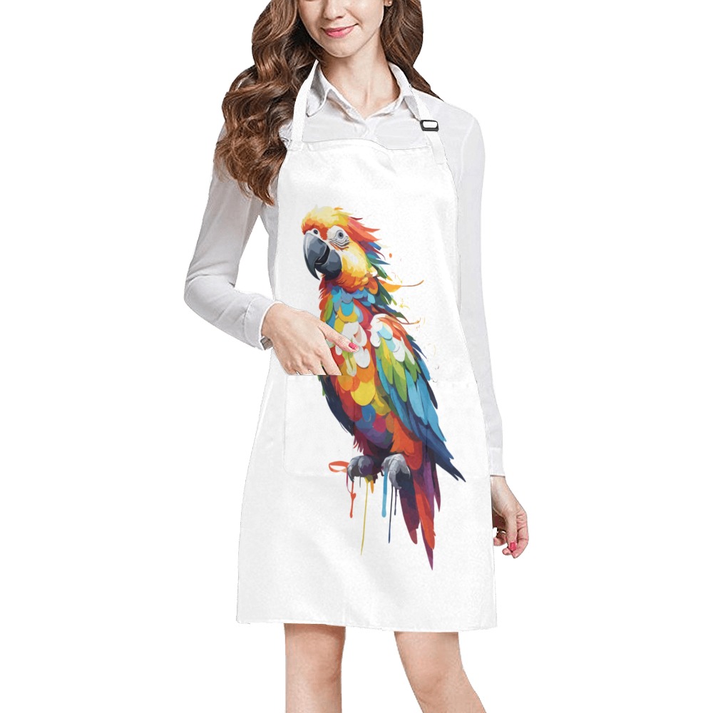 Beautiful colorful parrot bird and dripping paint. All Over Print Apron