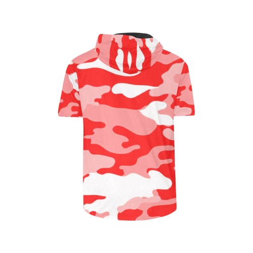 RR Men's Cooling Performance Short Sleeve Hooded Tee - Red Camo All Over Print Short Sleeve Hoodie for Men (Model H32)