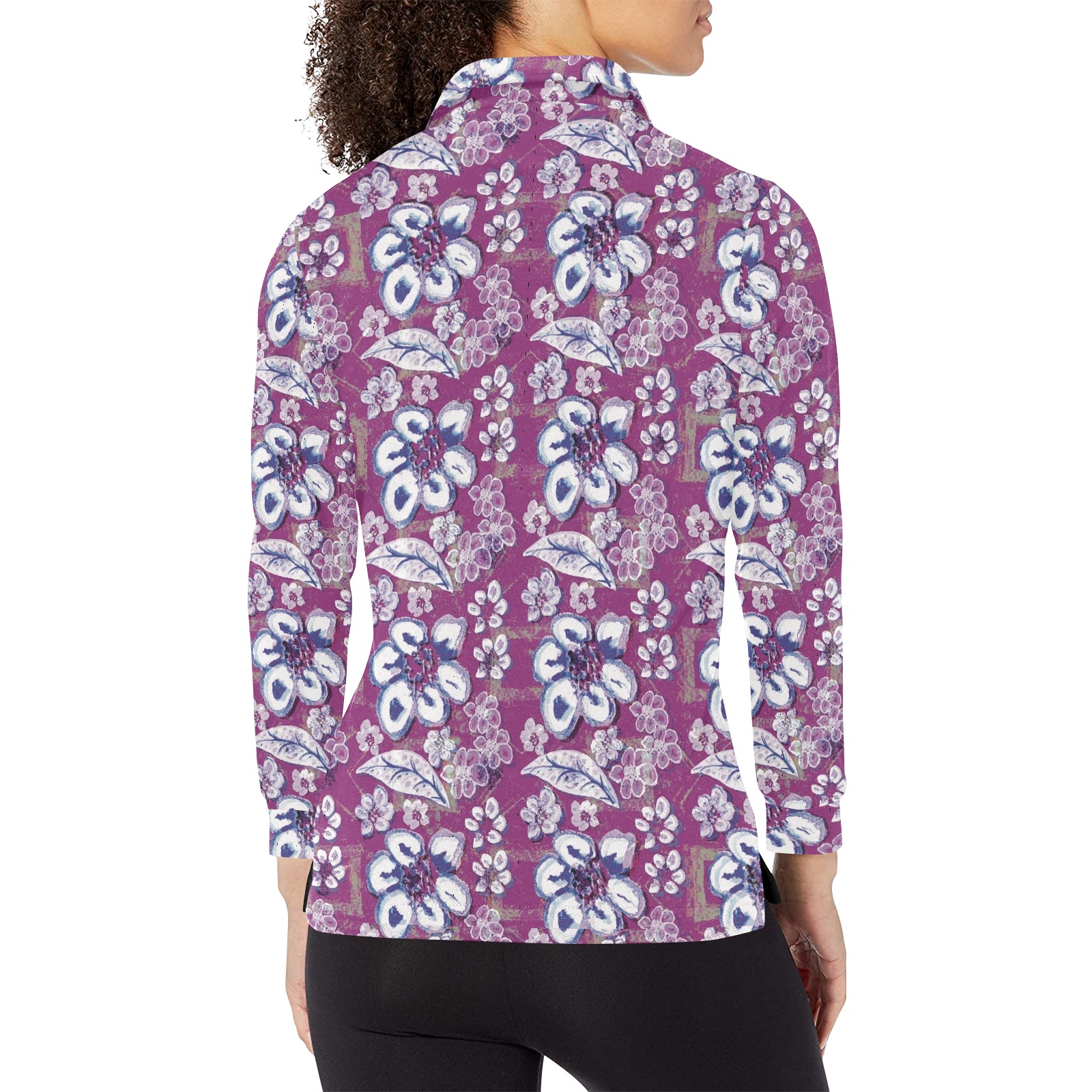 Soft Surrealistic Floral Women's Long Sleeve Polo Shirt (Model T73)