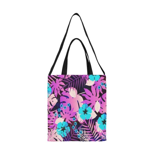 GROOVY FUNK THING FLORAL PURPLE All Over Print Canvas Tote Bag/Medium (Model 1698)