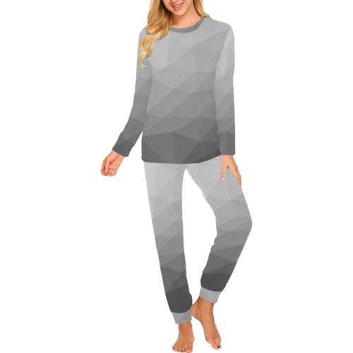 Grey Gradient Geometric Mesh Pattern Women's All Over Print Pajama Set
