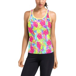 Pretty Pink Hawaiian Flowers Pattern Women's Racerback Tank Top (Model T60)