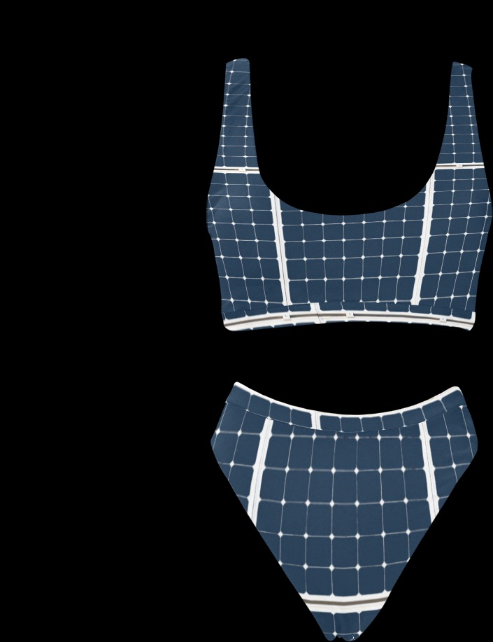 Solar Technology Power Panel Image Sun Energy Sport Top & High-Waisted Bikini Swimsuit (Model S07)