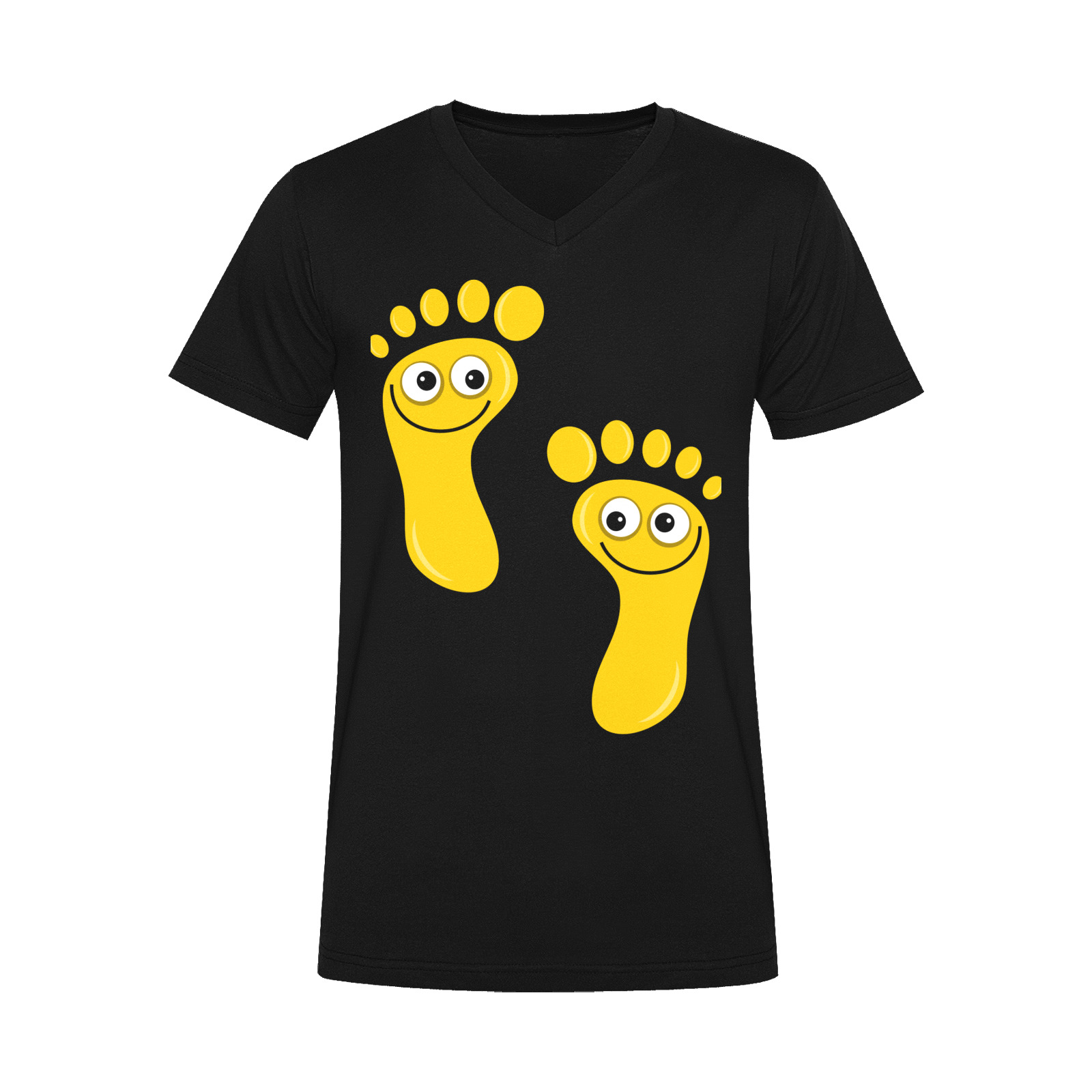 Happy Cartoon Yellow Human Foot Prints Men's V-Neck T-shirt (USA Size) (Model T10)