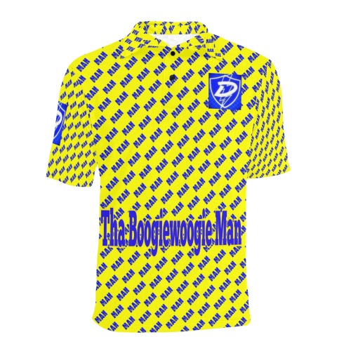DIONIO Clothing - Tha Boogiewoogie Man Polo Shirt (Yellow & Blue Repeat Logo #2) Men's All Over Print Polo Shirt (Model T55)