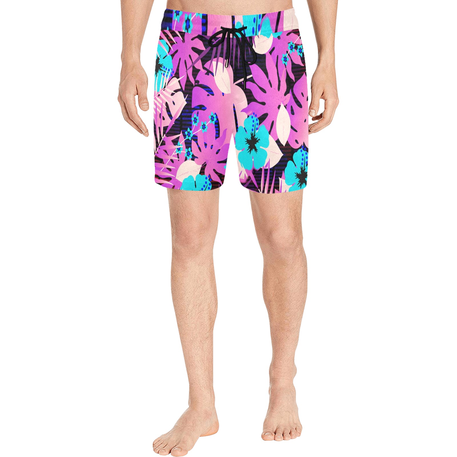 GROOVY FUNK THING FLORAL PURPLE Men's Mid-Length Swim Shorts (Model L39)