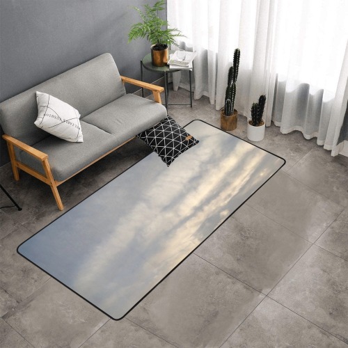 Rippled Cloud Collection Area Rug with Black Binding  7'x3'3''