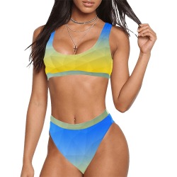 Ukraine yellow blue geometric mesh pattern Sport Top & High-Waisted Bikini Swimsuit (Model S07)