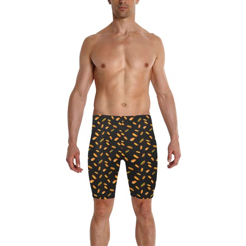 Hot Dog Pattern - Black Men's Knee Length Swimming Trunks (Model L58)