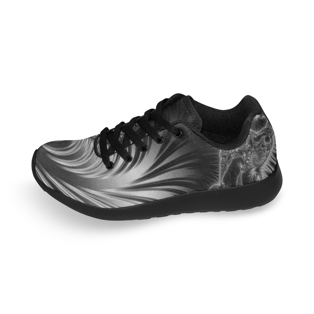 Black and Silver Spiral Fractal Abstract Men’s Running Shoes (Model 020)