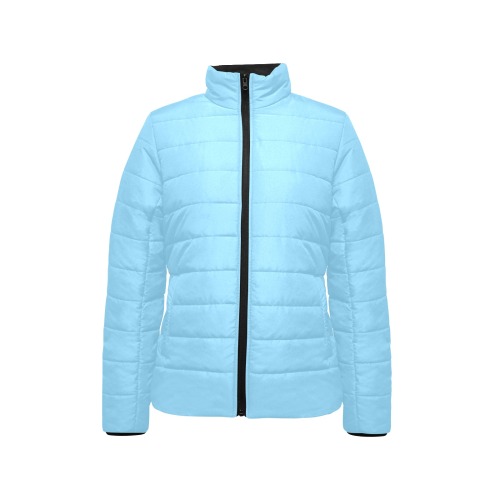 color baby blue Women's Stand Collar Padded Jacket (Model H41)